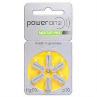 PowerOne Mercury Free Hearing Aid Batteries Size 10 - Pack of 6 + Free Battery Caddy