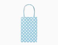 12CT Small Light Blue Polka DOT Biodegradable, Food Safe Ink & Paper, Premium Quality Paper (Sturdy & Thicker), Kraft Bag with Colored Sturdy Handle (Small, P.Light Blue)