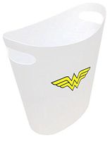 New! 2 Gallon Slim Style Wastebasket in a White Plastic Finish That Features Your Choice of a Novelty Theme Logo and a Free Trash Can Liner! (Wonder Woman)