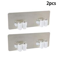 Vpang 3M Self Adhesive Broom Mop Holder Broom Gripper Holds Wall Mounted Cleaning Tools Organizer, Pack of 2 (White, Double Hook)