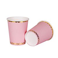 OYL Pink Gold Border Paper Cups, Disposable Pink Party Cups Set, 9 oz,40 pcs