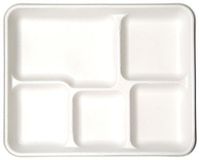 Bulk Renewable and Compostable 5 Compartment Sugarcane Food Tray, 10x8", White: Eco-Products EP-PT5 (1000 Compostable Sugarcane Bowls)