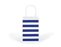 12CT Small Royal Blue Stripe Biodegradable, Food Safe Ink & Paper Kraft Bag with White Sturdy Handle (Small, Royal Blue)