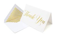 Metallic Foil Thank You Cards and Envelopes Classic Cursive Font 4 x 6 Inch Size Match Your Wedding or Party Colors - Set of 20 - Gold