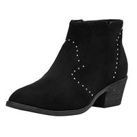 HebeTop Women's Genuine Leather Ankle Bootie Short Boots for Women with Zipper Black