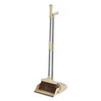 SPMDH Broom and Dustpan,Sweeping Brush Soft Indoor Or Outdoor Broom,Long Handle Rubber Bristles Sweeper Squeegee Edge,for Schools,Hotel,Hospital,Lobby,Toilet,Kitchen Etc,Beige