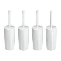 mDesign Slim Compact Plastic Toilet Bowl Brush and Holder for Bathroom Storage - Sturdy, Deep Cleaning - 4 Pack - White