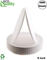 White Disposable Paper Plates [1000 COUNT] 9-Inch by EcoQuality - Perfect for Parties, BBQ, Catering, Office, Event's, Pizza, Restaurants, Recyclable, Compostable and Microwave Safe