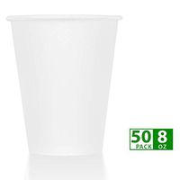 ZenCo Compostable Disposable Paper Cups - 50 Pack 8oz Hot/Cold Beverage Disposable Drinking Cup White - Eco Friendly Cups for Office, Catering, Picnics or Birthdays (50 Count, 8 Ounce)