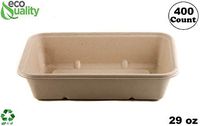 [400 Pack] 29oz Compostable Eco Friendly Container Trays - Rectangular Oblong Tree Free Sugarcane Bagasse Meal Prep Bento Boxes Take Out Catering Microwavable Deep Container by EcoQuality