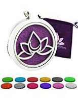 Essential Oil Flower Diffuser Necklace. Aromatherapy Fragrance Lotus Pendant with 12 Felt Perfume Pads. Stainless Steel Magnetic Locket Includes Bonus Design Gift Bag