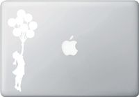 Flying Balloon Girl - Macbook or Laptop Vinyl Decal - (2.75"w x 7.5"h) (WHITE)