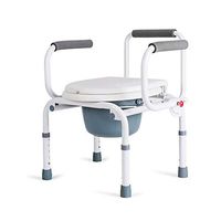 XIHAA Portable Toilet, Deluxe Commode Chair, Drop Arm Commode for Easy Transfers, Steel Bedside Commode, Easy No Tool Assembly, White