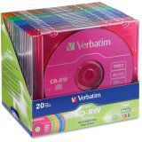 VERBATIM 94300 80-Minute/700MB 4x CD-RWs, Multicolored 20 pk with Slim Cases