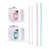 Reusable Silicone Collapsible Straws Food-Grade Portable Folding Drinking Straw Extra Long 9.84 in with 2 Cleaning Brushes&2 Carrying Case, BPA Free FDA Approved for Party Travel Household Outdoor