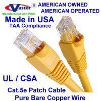 Made in USA, (110 Ft), Cat5e Ethernet Patch Cable - RJ45 Computer Networking Cord - (UL cm and 100% Copper. 24AWG, 50u" Gold Plating) Yellow