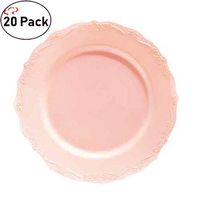 TigerChef Pink Soup Bowls Heavy Duty Plastic Serendipity Dinnerware Disposable Bulk Party Supplies Hard Round Heavyweight Plates Lunch Dinner Wedding Birthday Pack of 20 (Soup Bowls, Pink)