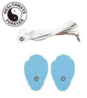2 pcs Dual-Leads Snap on Wire 3.5mm Metal Plug + 4 pcs Blue Hand-Shaped Electrotherapy Pads for HealthmateForever Pair Relief Digital Therapy Pulse Massager Devices
