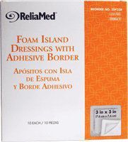 ReliaMed Sterile Latex-Free Foam Island Dressing with Adhesive Border 3" x 3" with 2" x 2" Pad [Box of 10]