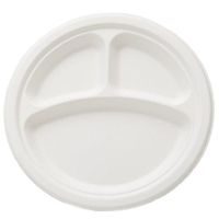 World Centric's 100% Biodegradable, 100% Compostable Bagasse 9" 3-Compartment Plates (Package of 125)