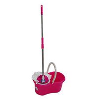 Rising Torch Home-Use 360° Spin Mop with Bucket & Dual Mop Heads (Pink)