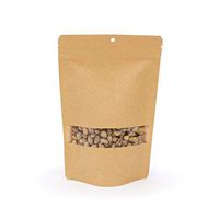 Kraft Zipper Pouch with Rectangular Window | 100 Count | Size: 5 7/8" x 3 1/2" x 9 1/8" | Eco Friendly Hanging Product Packaging, Food Safe, Resealable Storage Bags | ZBGW7KH