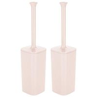 mDesign Modern Square Plastic Toilet Bowl Brush and Holder for Bathroom Storage and Organization, Compact Free-Standing Design, Covered Brush - Sturdy, Deep Cleaning, 2 Pack - Light Pink/Blush