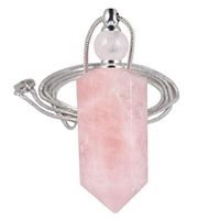 SUNYIK Rose Quartz Stone Essential Oil Diffuser Necklace for Women, Hexagonal Pointed Healing Crystal Perfume Bottle Pendant with Chain for Men, 28"