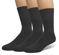 EMEM Apparel Men's Diabetic Circulatory Non-Binding Top Loose Top Casual Dress Crew Mid Calf Cotton Seamless Toe Hosiery Socks 3-Pack Black 9-11
