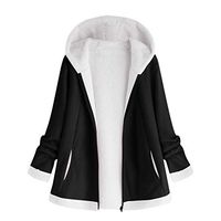 HIRIRI Women's Open Front Hooded Coat Long Sleeve Fleece Winter Cardigan Jacket Pocket Zipper Fuzzy Outerwear Black