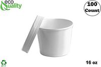 [100 Count] 16 oz Disposable White Paper Soup Containers with Lids Combo - Pint Ice Cream Containers, Frozen Yogurt Cups, Restaurant, Microwavable, Take Out, to Go Deli Containers, Recyclable