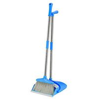 SPMDH Broom and Dustpan,Sweeping Brush Soft Indoor Or Outdoor Broom,Long Handle Rubber Bristles Sweeper Squeegee Edge,for Schools,Hotel,Hospital,Lobby,Toilet,Kitchen Etc,Blue