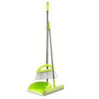 Broom and Dustpan Stainless Steel Soft Brush Broom and Dustpan Rotatable Non-Slip Handle Multi-Function Broom Set Suitable for Home Kitchen Office Toilet Schools