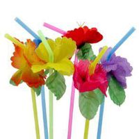wholesale case of 240 Hibiscus flower luau tropical straws - 20 dozen per case