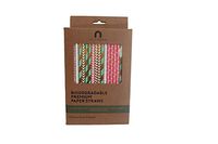 Biodegradable Paper Straws (200 Pack) by NVR Products || 5 Different Drinking Straw Designs (40 Pieces Each). Bulk Party Paper Straws are Pastel Colored.
