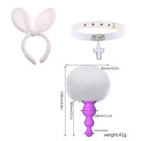 Fluffy B-ütt P-l-ǔ-g Rabbit Tail, Cross Pendant Collar Choker, Rabbit Ears Headband, Cosplay Role Play Halloween Toys(White-Purple)