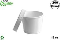 [200 Count] 16 oz Disposable White Paper Soup Containers with Lids Combo - Pint Ice Cream Containers, Frozen Yogurt Cups, Restaurant, Microwavable, Take Out, to Go Deli Containers, Recyclable