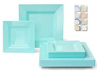 " OCCASIONS" 240 Plates Pack,(120 Guests) Wedding Party Square Disposable Plastic Plates Set -120 x 9.5'' Dinner + 120 x 6.5'' Dessert (Square Turquoise)