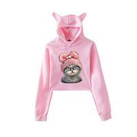 Women Casual Pullover Cat Print Long Sleeve Sweatshirts Hoodies Dress Top Blouse