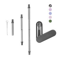 FJPTREN Telescopic Stainless Steel Metal Straw Collapsible Reusable Portable Drinking with Case Cleaning Brush Suitable for Travel Home Office Outdoor (Oval-Gray)
