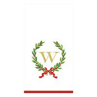 Caspari Christmas Laurel Wreath Paper Guest Towel Napkins in Letter W, 30 Napkins Included