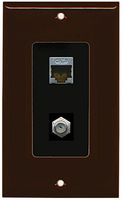 RiteAV Decorative 1 Gang Wall Plate (Brown/Black) 2 Port - Cat6 (Shielded) Coax (Black) - Bracket Included