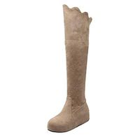 Goldweather Women Knee High Boots Fashion Casual Suede Wedge Pull On Winter Riding Boot (8.5,Beige)