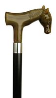 Walking Cane - Horn Molded handle-high impact durable nylon derby Horse head on black maple shaft, 36" long with rubber tip. Available in simulated horn, white ivory and brown wood tone.