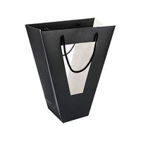 Sdoot Flower Bouquet Gift Bags with Handles, 6 Pcs Black Kraft Paper Florist Gift Packing Bags with Transparent Window for Wedding Party Anniversary