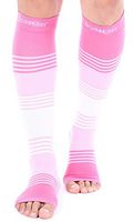 Doc Miller Premium Open Toe Compression Sleeve Dress Series 1 Pair 20-30mmHg Strong Support Graduated Sock Pressure Sports Running Recovery Shin Splints Varicose Veins (PinkPinkWhite, Medium)