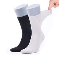 Bambooven Men's 2 Pairs Premium Diabetic Bamboo Lightweight Dress and Trouser Socks (Black-Gray)