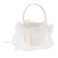 Homyl Beige Satin Flower Girls Basket with Large Organza Bows Ribbons 21x22cm