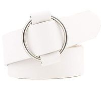 Andongnywell Women Round Buckle Belt Single Ring Buckle Leather Jeans Belt for Pants Waist Belts with O-Ring Buckle (White)