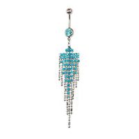 CZ Rhinestone Tassel Navel Dangle Button Belly Ring Bar Body Piercing Jewelry (Color - Blue)